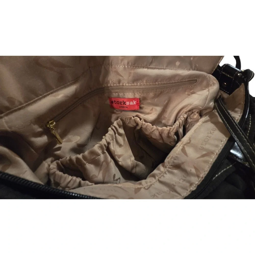 Storksak Olivia Diaper Bag‎ Black Satin Nylon Multiple Pockets